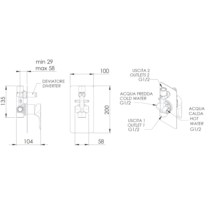Baterie de cada si dus Remer Rubinetterie Infinity I09, incastrata, monocomanda, comutator cada/dus, cartus ceramic, design modern, crom, alama cromata [2]