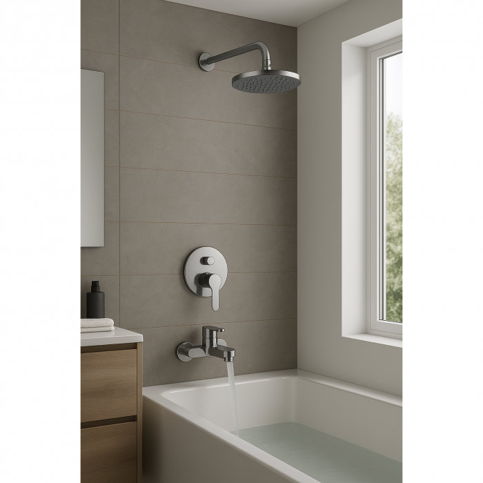 Baterie de cada si dus Remer Rubinetterie Winner W09, incastrata, comutator, monocomanda, 2 iesiri, crom lucios, alama [3]