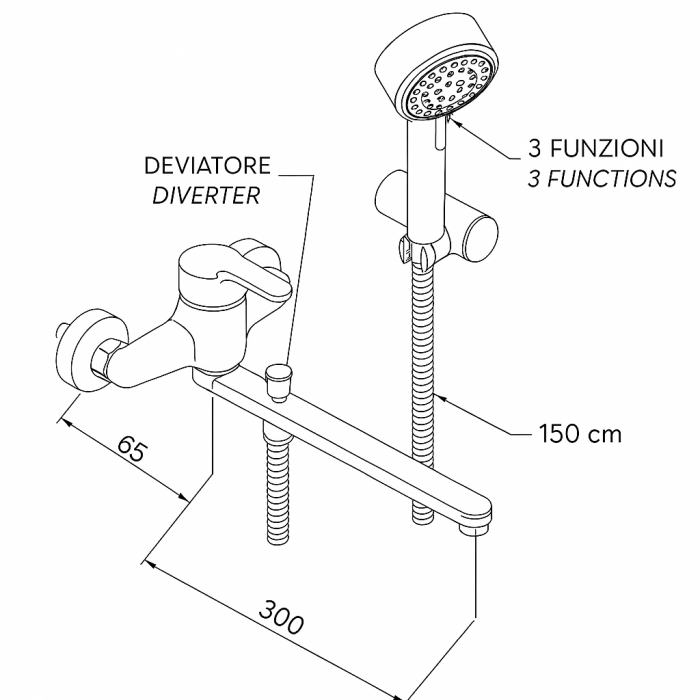 Baterie de cada si lavoar cu dus Remer Rubinetterie Winner W49, aparent, comutator, para cu 3 functii, alama cromata, cartus ceramic, aerator [3]
