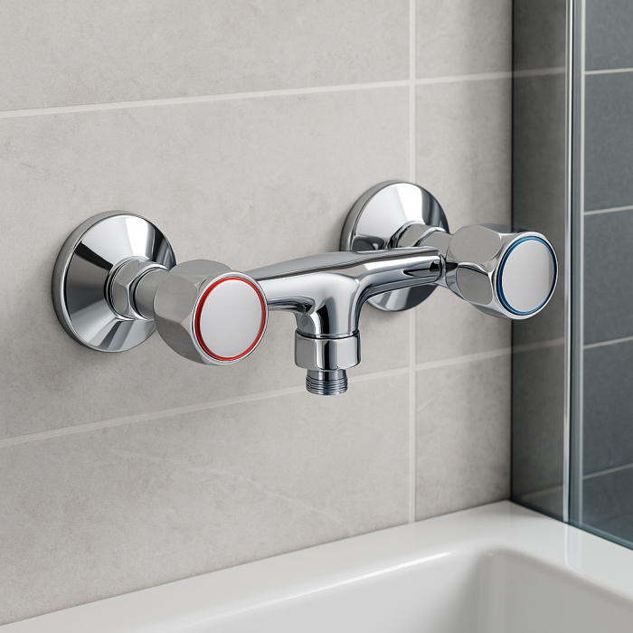 Baterie de dus Remer Rubinetterie 1000-2000 38Y, montaj pe perete, dublu comanda, conecxiune dus, alama cromata [2]