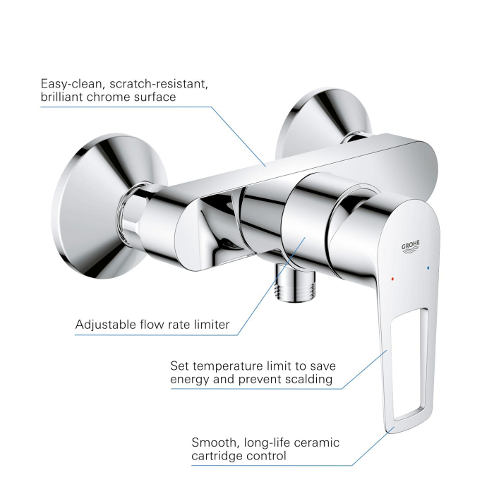 Baterie dus Grohe 23634001, 1 bar, 225 mm, 134 mm, 2 orificii instalare, 1/2 dimensiune racord furtun, Crom [5]