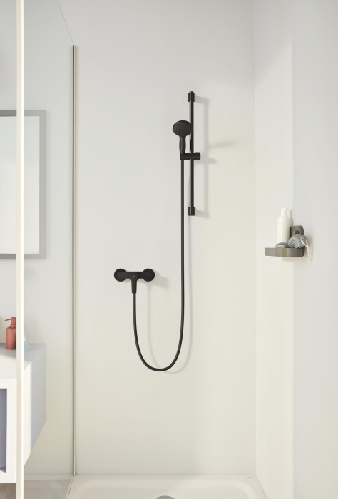 Baterie dus Grohe 242082432, 0.8 bar, 223 mm, 138 mm, 2 orificii instalare, 1/2 dimensiune racord furtun, Negru [4]