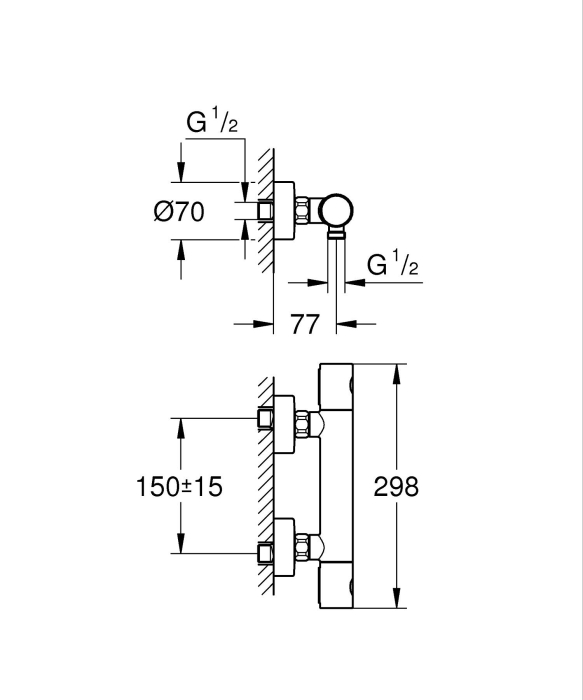 Baterie dus Grohe 34765GN0, Grohtherm 800, aparenta, termostat, mat, auriu [10]