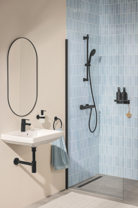 Baterie dus Grohe 347902430, 1 bar, 91 mm, 313 mm, 2 orificii instalare, 1/2 dimensiune racord furtun, Negru [2]