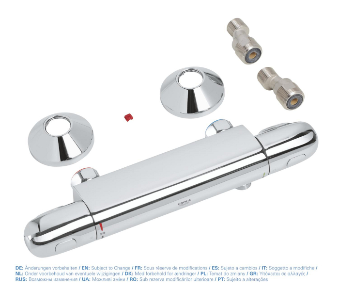 Baterie dus Grohe 34814003, 0.8 bar, 81 mm, 305 mm, 2 orificii instalare, 1/2 dimensiune racord furtun, Crom [4]