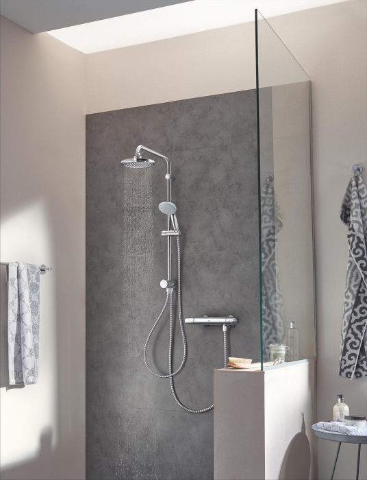 Baterie dus Grohe 34814003, 0.8 bar, 81 mm, 305 mm, 2 orificii instalare, 1/2 dimensiune racord furtun, Crom [2]