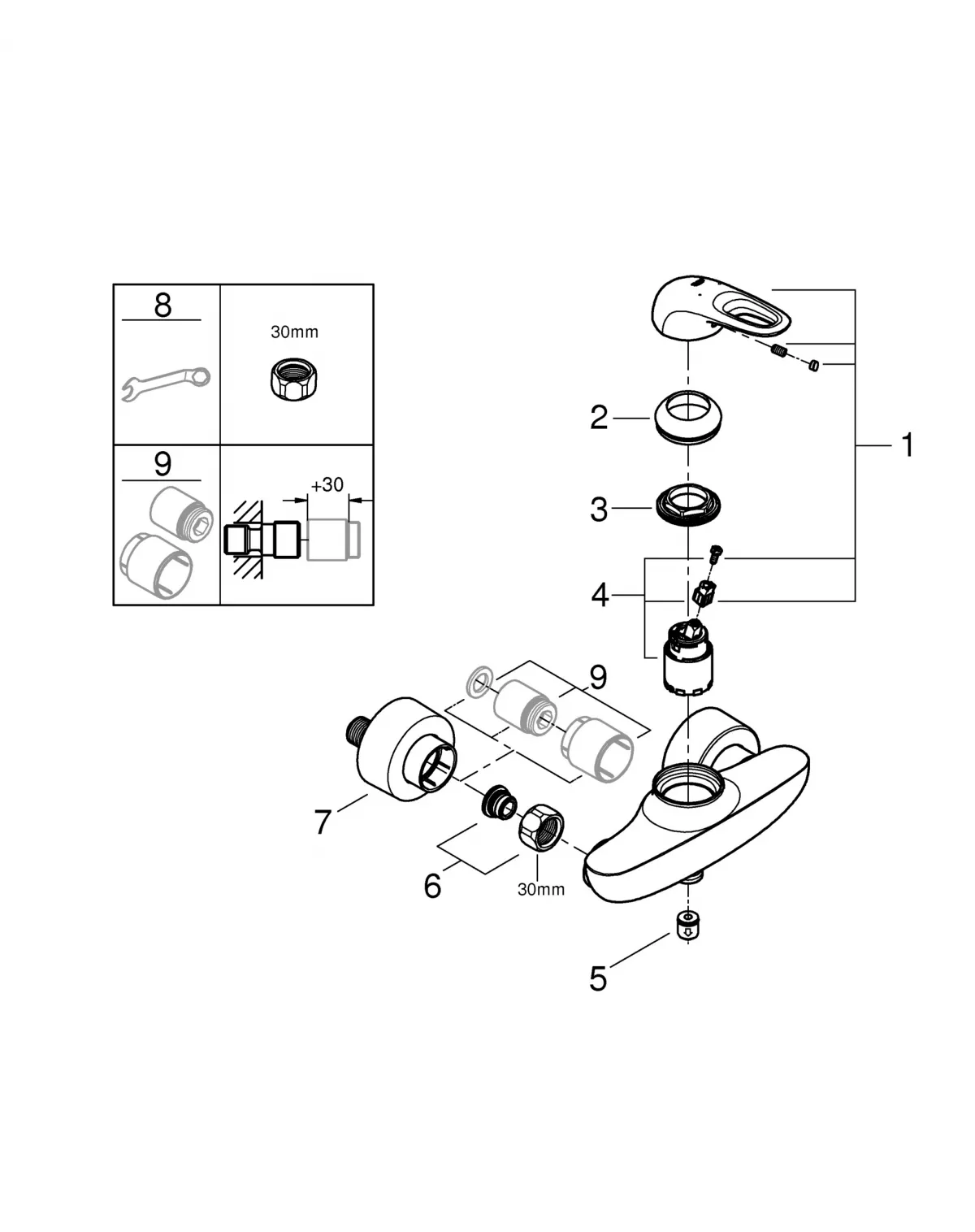 Baterie dus Grohe Eurostyle 33590LS3, 1/2'', aparenta, alb [2]