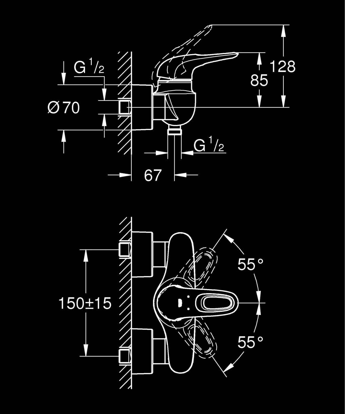 Baterie dus Grohe Eurostyle 33590LS3, 1/2'', aparenta, alb [3]