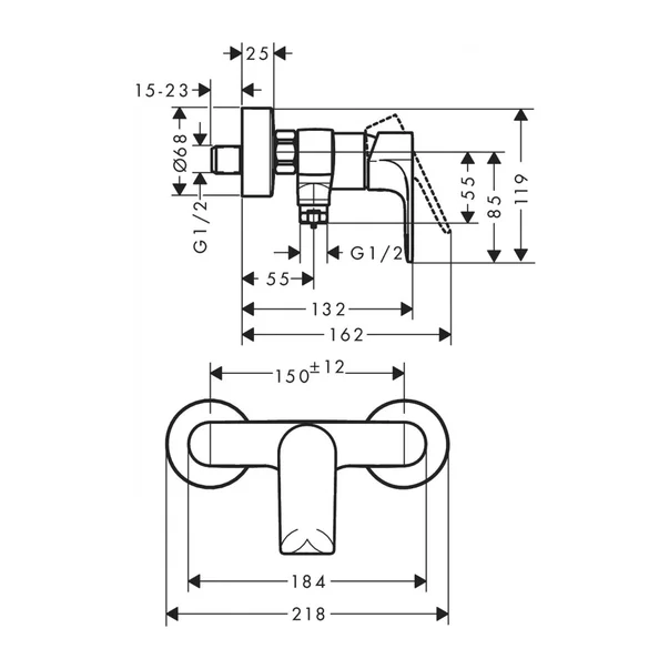 Baterie dus Hansgrohe Rebris E monocomanda negru mat [2]