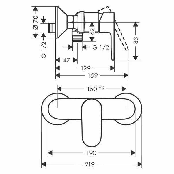 Baterie dus Hansgrohe Vernis Blend monocomanda negru mat [2]