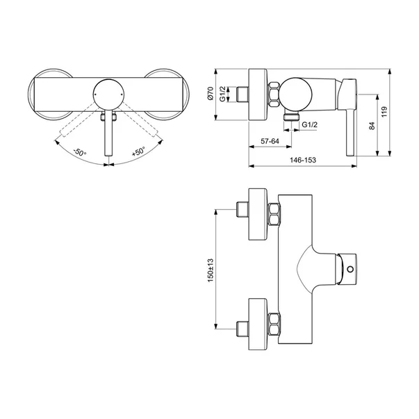Baterie dus Ideal Standard Ceraline monocomanda negru mat [2]