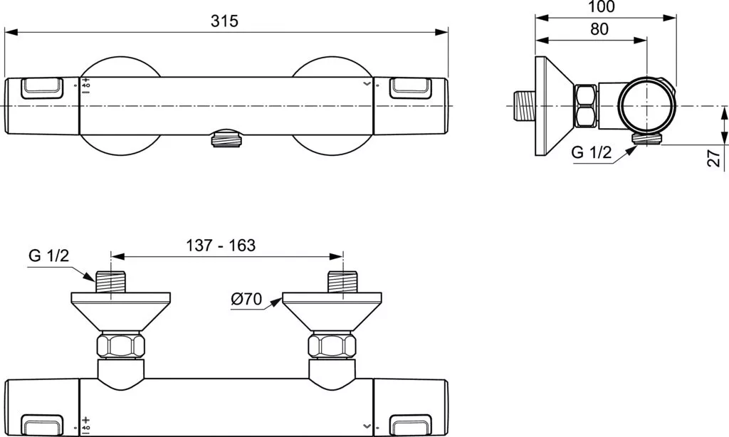 Baterie dus Ideal Standard Ceratherm A7201XG, 1/2'', aparenta, termostat, limitator, mat, negru [2]