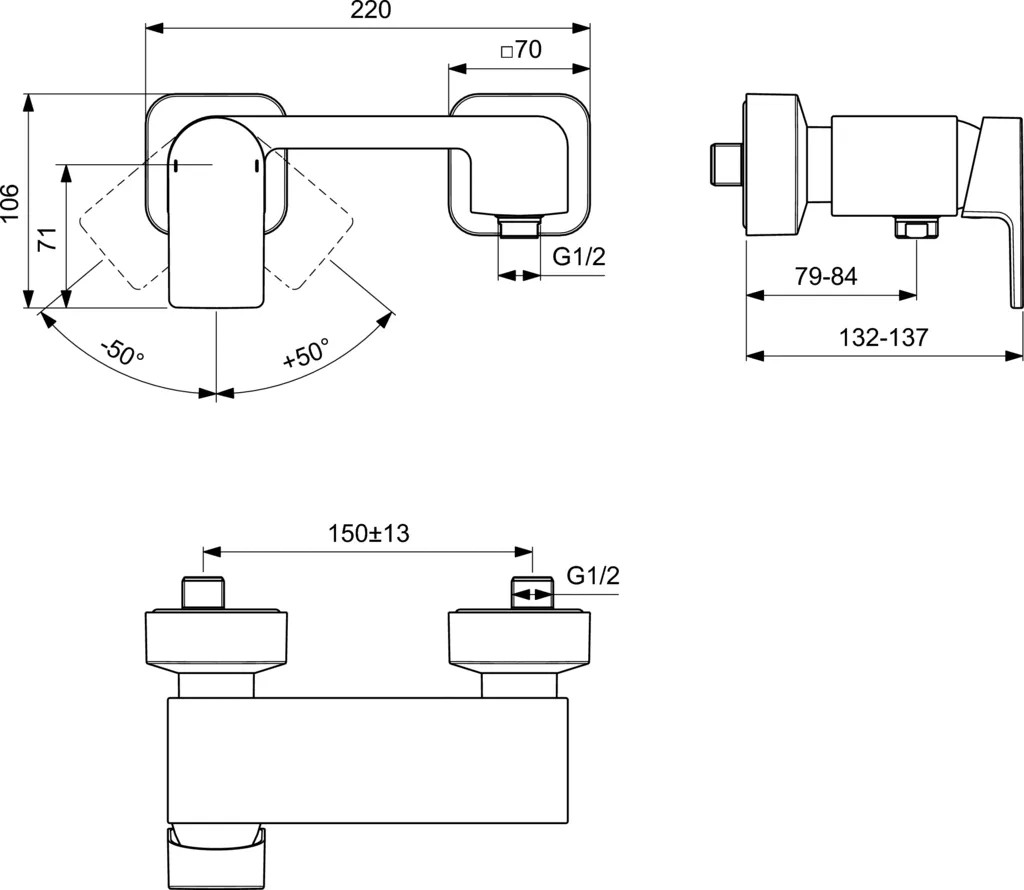 Baterie dus Ideal Standard Edge A7120, 1/2'', aparenta, monocomanda, cartus ceramic, limitator, crom [2]