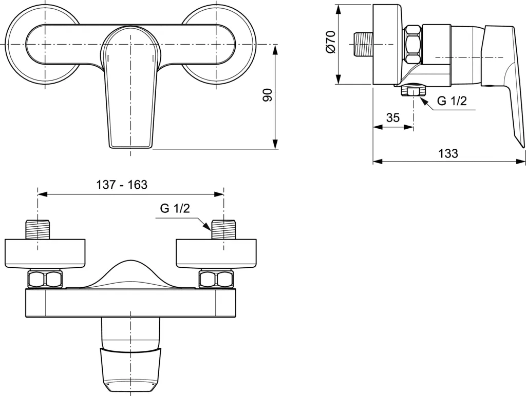 Baterie dus Ideal Standard Tesi A6581, 1/2'', aparenta, monocomanda, cartus ceramic, limitator, crom [2]