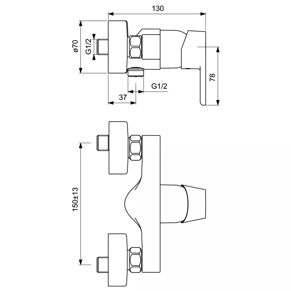 Baterie dus Ideal Standard Vito B0411, 1/2'', aparenta, monocomanda, cartus ceramic, limitator, crom [2]