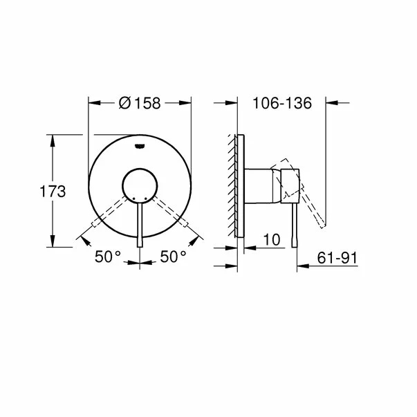 Unitate comanda Grohe 24057001, Essence, tip comanda monocomanda, tip incastrare aparent, necesita kit instalare, crom [2]