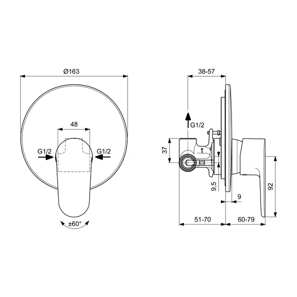 Baterie dus incastrata Ideal Standard Cerafine O rose mat cu corp ingropat [3]