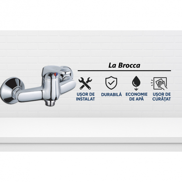 Baterie dus La Brocca SIENA P100C405, Monocomanda, Economie de apa, Silentioasa, Usor de curatat si instalat, alama sanitara, Finisaj crom [2]