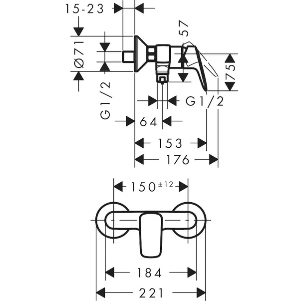 Baterie dus monocomanda negru mat Hansgrohe Logis [2]