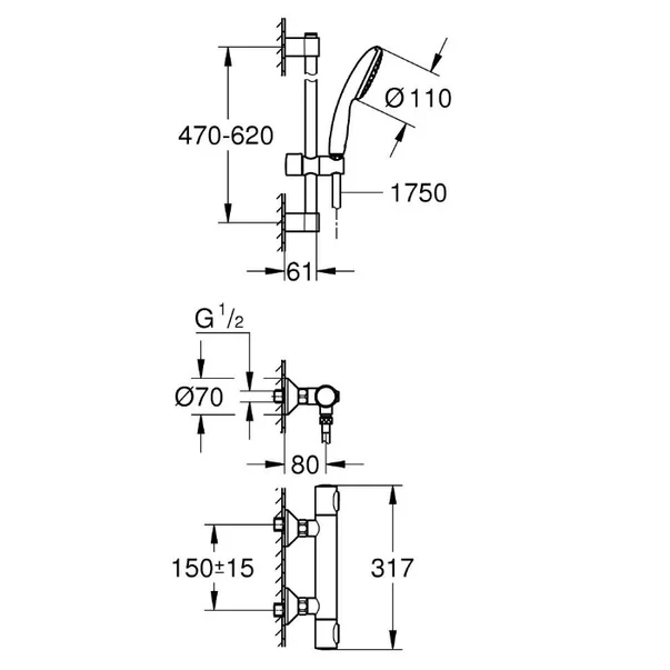Baterie dus termostatata Grohe Grohtherm 500 crom lucios cu set de dus [2]