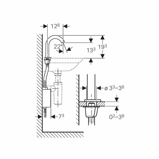Baterie electronica lavoar Geberit Piave cu alimentare de la retea pentru cutie functionala aparenta [3]