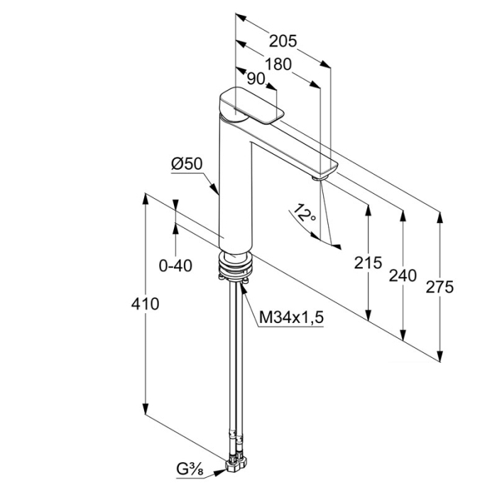 Baterie inalta lavoar, Kludi, Pure & Style, fara ventil, negru mat [2]
