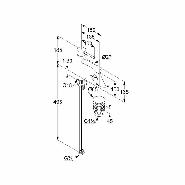 Baterie lavoar 10 cm Kludi Bozz negru mat [2]