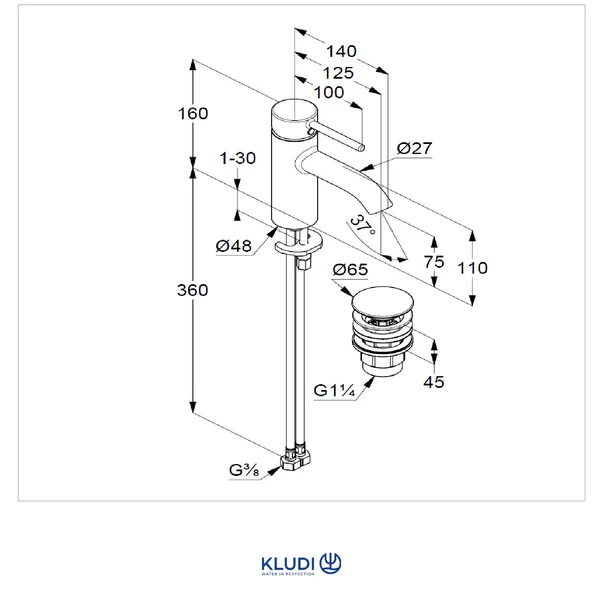 Baterie lavoar 75mm Kludi Bozz negru mat [2]