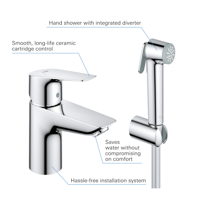 Baterie lavoar cu dus igienic Grohe 23773001, Start Edge, tip comanda monocomanda, tip instalare pe lavoar, crom [2]