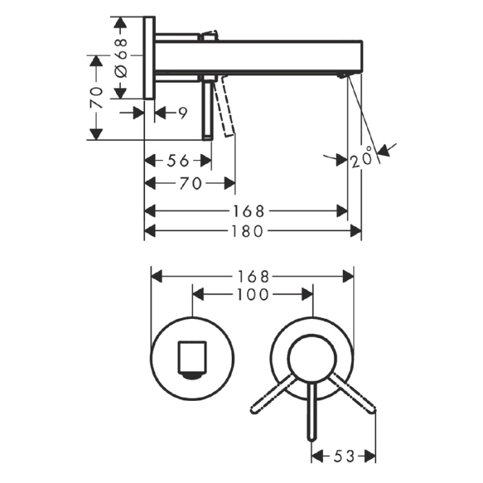 Baterie lavoar cu montaj pe perete, Hansgrohe, Finoris, cu pipa 16,8 cm, negru mat [2]