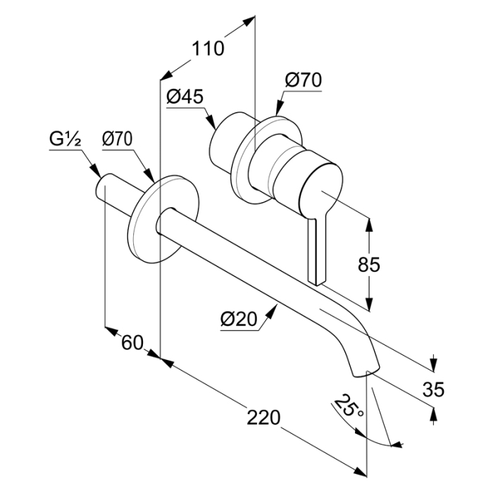 Baterie lavoar cu montaj pe perete, Kludi, Nova Fonte Pura, lungimea pipei 22 cm, alb mat [2]