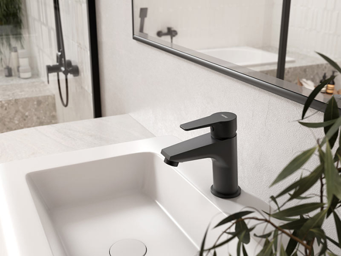 Baterie lavoar cu ventil clik-clack, negru mat, Ferro Ritto [3]