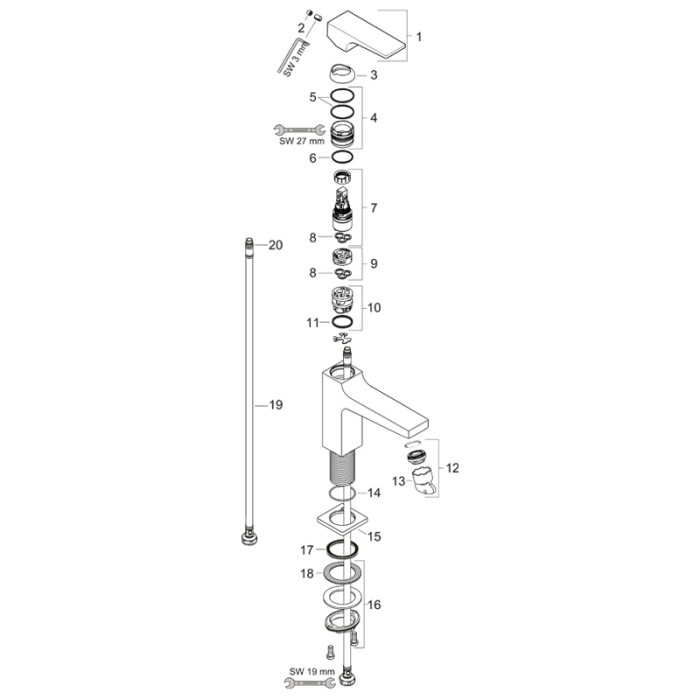 Baterie lavoar cu ventil Hansgrohe Metropol 100, cartus ceramic, tehnologie QuickClean, crom [4]