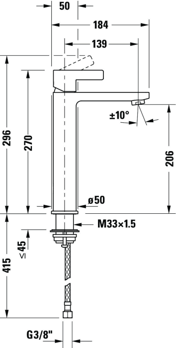 Baterie lavoar Duravit DE1030002010, 35 mm, 5 l/min, 0.8 bar, 270 mm, 184 mm, 415 mm, 1 orificii instalare, Crom [4]