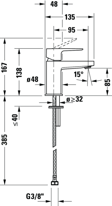 Baterie lavoar Duravit MH1010002046, 35 mm, 5.5 l/min, 0.8 bar, 138 mm, 95 mm, 385 mm, 1 orificii instalare, Negru [6]