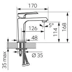 Baterie lavoar FDesign Brina FD1-BRN-2-11, 3/8'', marimea M, monocomanda, cartus ceramic, fara ventil, crom [2]