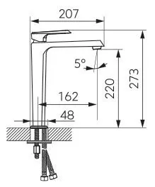 Baterie lavoar FDesign Brina FD1-BRN-2L-11, 3/8'', marimea XL, monocomanda, cartus ceramic, fara ventil, crom [2]