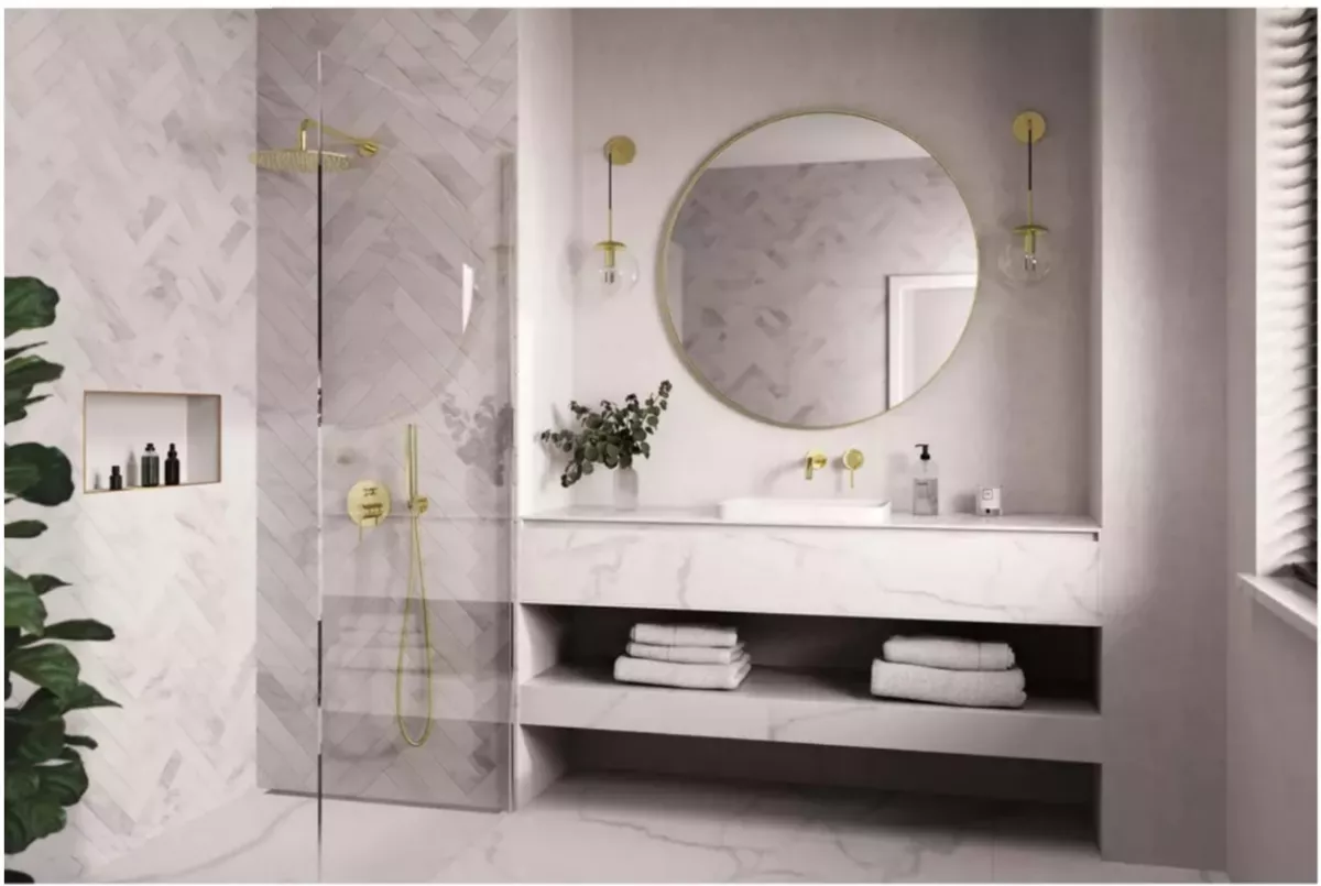 Baterie lavoar FDesign Flusso, 1/2'',pe perete, L, 223 mm, valva inclusa, lucios, auriu, FD1-FLS-3PA-55 [4]