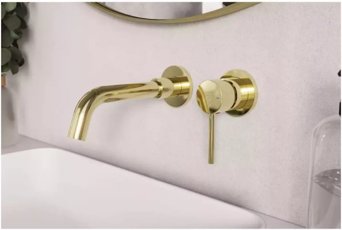 Baterie lavoar FDesign Flusso, 1/2'',pe perete, L, 223 mm, valva inclusa, lucios, auriu, FD1-FLS-3PA-55 [2]