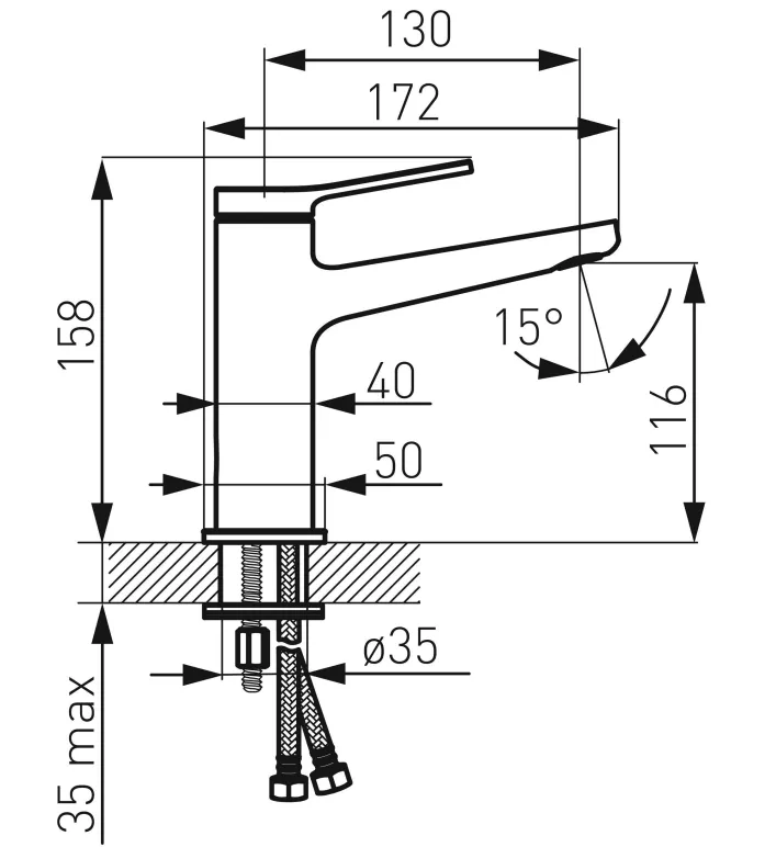 Baterie lavoar FDesign Seppia FD1-SPA-2-11, 3/8'', marimea M, monocomanda, ventil push to open, crom [2]