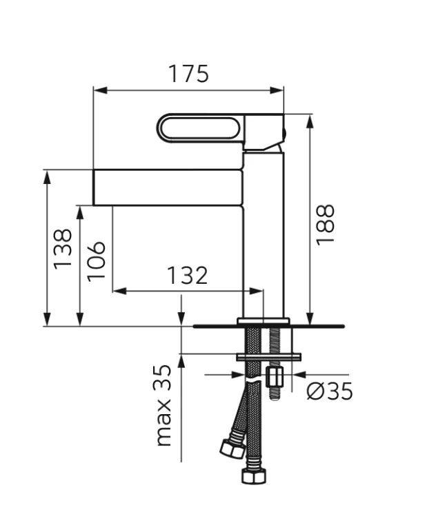 Baterie lavoar FDesin Zaffiro FD1-ZFR-2-33, 3/8'', marimea M, monocomanda, ventil, mat, alb [2]