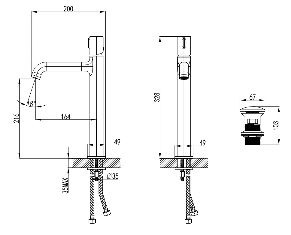 Baterie lavoar FDresign Meandro FD1-MDR-2L-11, 3/8'', marimea XL, monocomanda, ventil push to open, crom [2]