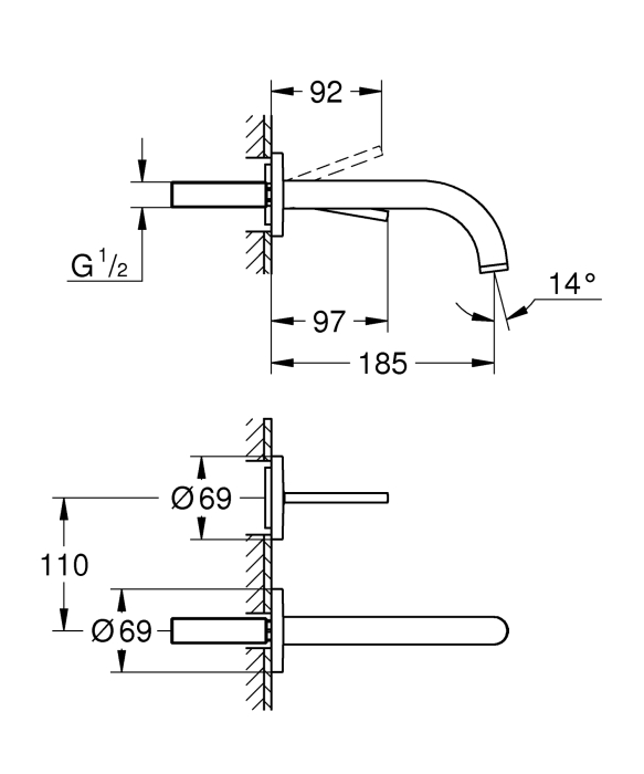 Baterie lavoar Grohe 19287GL3, Atrio, pe perete, 185 mm, necesita valva, lucios, auriu [2]
