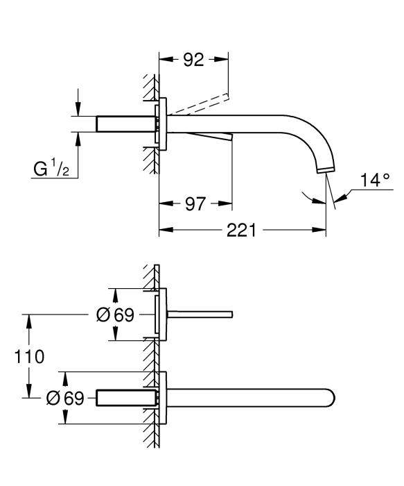 Baterie lavoar Grohe 19918GL3, Atrio, 1/2'', 221 mm, lucios, auriu [2]