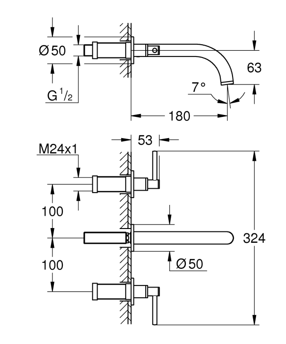 Baterie lavoar Grohe 20169AL3, Atrio, 1/2", L, pe perete, dubla comanda, mat, grafit [4]