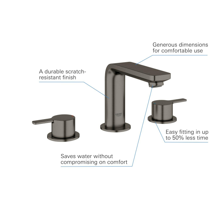 Baterie lavoar Grohe 20304AL1, Lineare, S, 120 mm, ventil, mat, grafit [3]