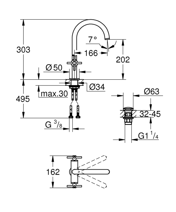 Baterie lavoar Grohe 21019GL3, Atrio, 3/8'', L, 303 mm, ventil, lucios, auriu [4]