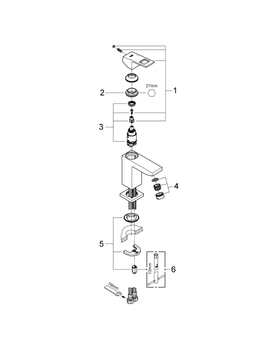Baterie lavoar Grohe 2313200E, Eurocube, 3/8'', marimea S, crom [3]