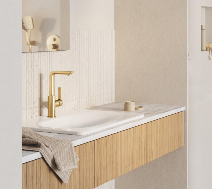 Baterie lavoar Grohe 23296GN1, Lineare, L, 252 mm, ventil, mat, auriu [6]