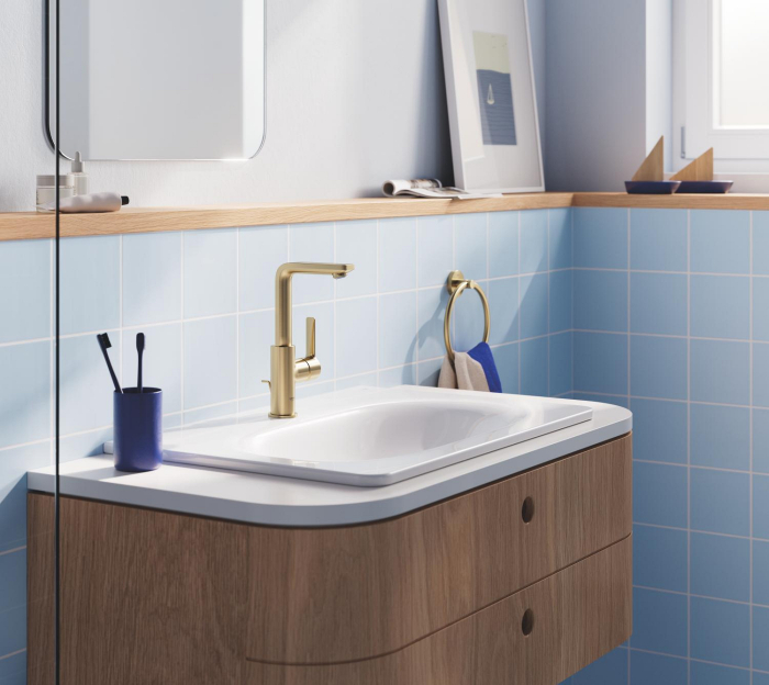 Baterie lavoar Grohe 23296GN1, Lineare, L, 252 mm, ventil, mat, auriu [2]